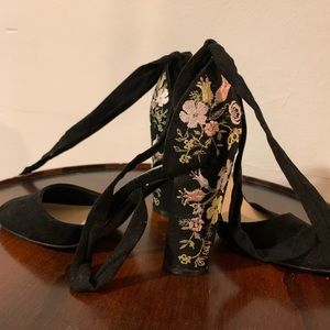 Floral Embellished Wrapped Heels
